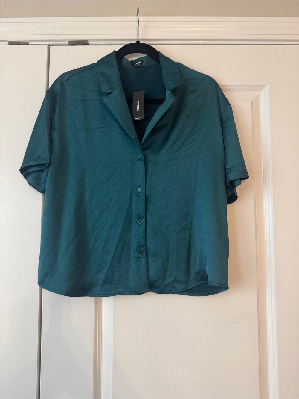 Express Teal Short-Sleeve Button Down Blouse